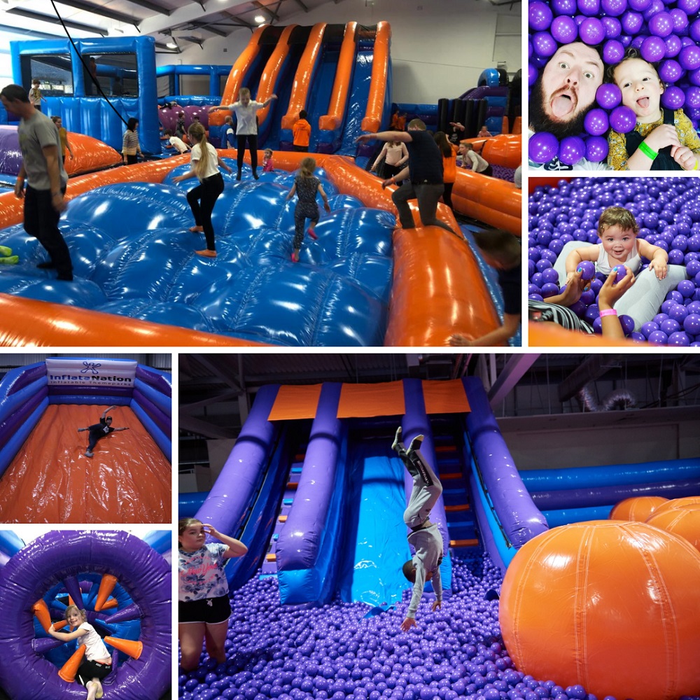 People enjoying the Inflata Nation inflatable arena